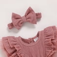 thumbnail image 4 of ZEHJUHAN Infants Baby Girl Ruffle Bubble Romper One-Piece Shorts Jumpsuit with Mesh Butterfly Sleeves Summer Outfit Pink，6-9M, 4 of 7