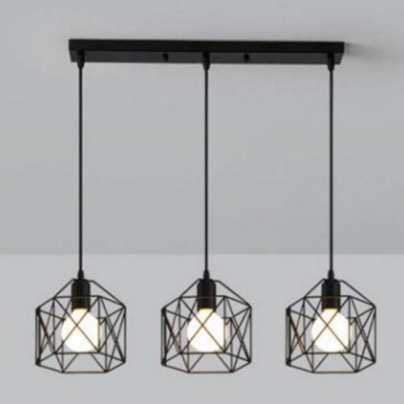 GUSTELL Suspensions Noires pour Îlot de Cuisine, Luminaire Suspendu Industriel Lustre Cadre de Lustre pour Couloir (3 Droites)