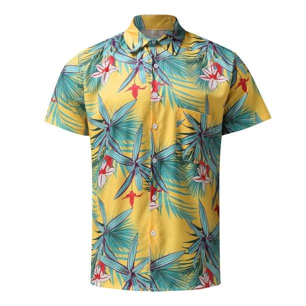Camisa hawaiana para hombre, informal, holgada, playera, con solapa y botones Pompotops oipoqjl44614