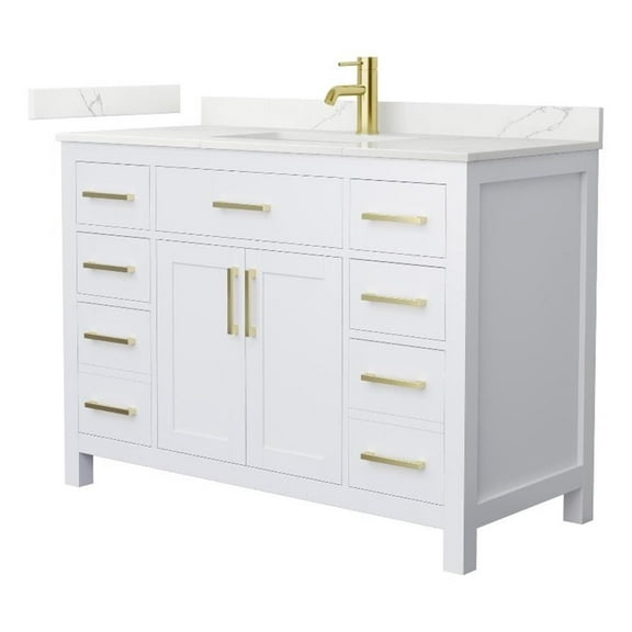 Beckett 48" White Single Vanity & Giotto Quartz Top (1-Hole) & Gold Trim