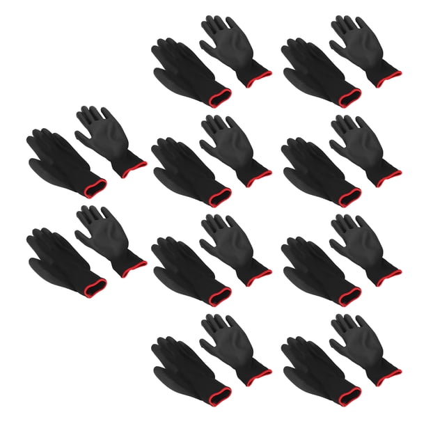 10 Pares De Guantes De Trabajo De Seguridad, Guantes De Nylon Recubiertos Con PU Para Hombres Mujeres, Negro Con Bordes Rojos, Transpirable Con Fuerte Agarre Y Dedo Flexible,