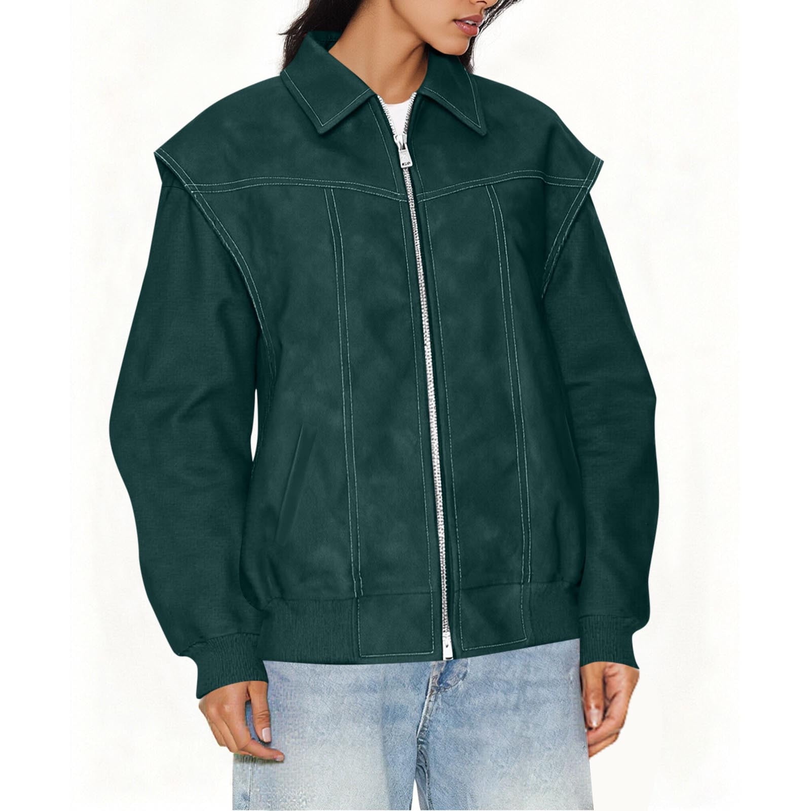 IROINNID Women's Faux Leather Jacket Long Sleeve Front Zip Pocket Biker Moto Jacket