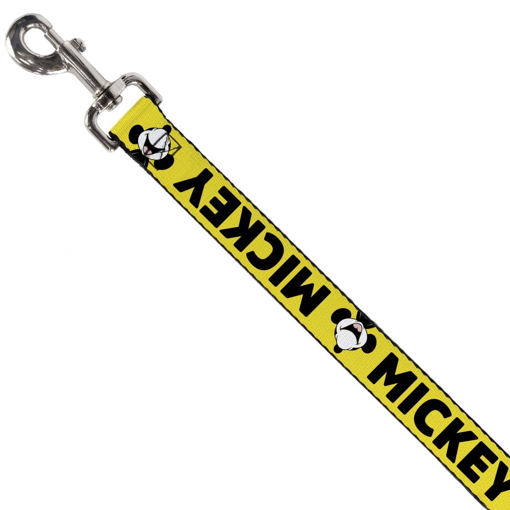Disney Pet Leash, Dog Leash, Mickey Smiling Up Pose Flip Buttons Yellow Black Red, 4 Feet Long 1.0 Inch Wide