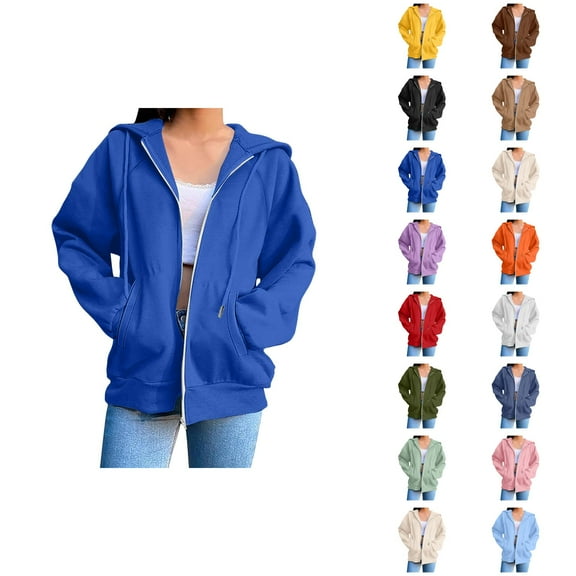 Zip Up Hoodie for Women with Pockets Long Sleeve Basic Full Zipper Sweatshirt Cardigan Coat