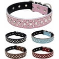 thumbnail image 3 of HAHDAXIA Rhinestones Dog Collar, Adjustable Sparkly Crystal Studded Genuine Leather Pet Dog Collar for Small and Medium Dogs (L, Yellow), 3 of 5