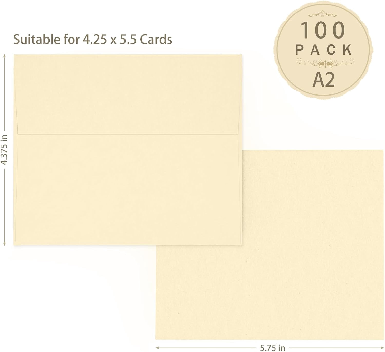 100 Pack A2 Ivory Envelopes, 4.375 x 5.75 Printable Invitation Envelopes 120 GSM, Cream Self Seal for DIY Greeting Cards, Photos, Invitations, Weddings, Graduation, Baby Shower