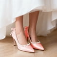 thumbnail image 4 of XYD Women Pearl Pumps Thin Mid Heels Elegant Pointed Toe Back Ribbon Bowknot Bridal Evening Shoes Size 9 Pink, 4 of 4