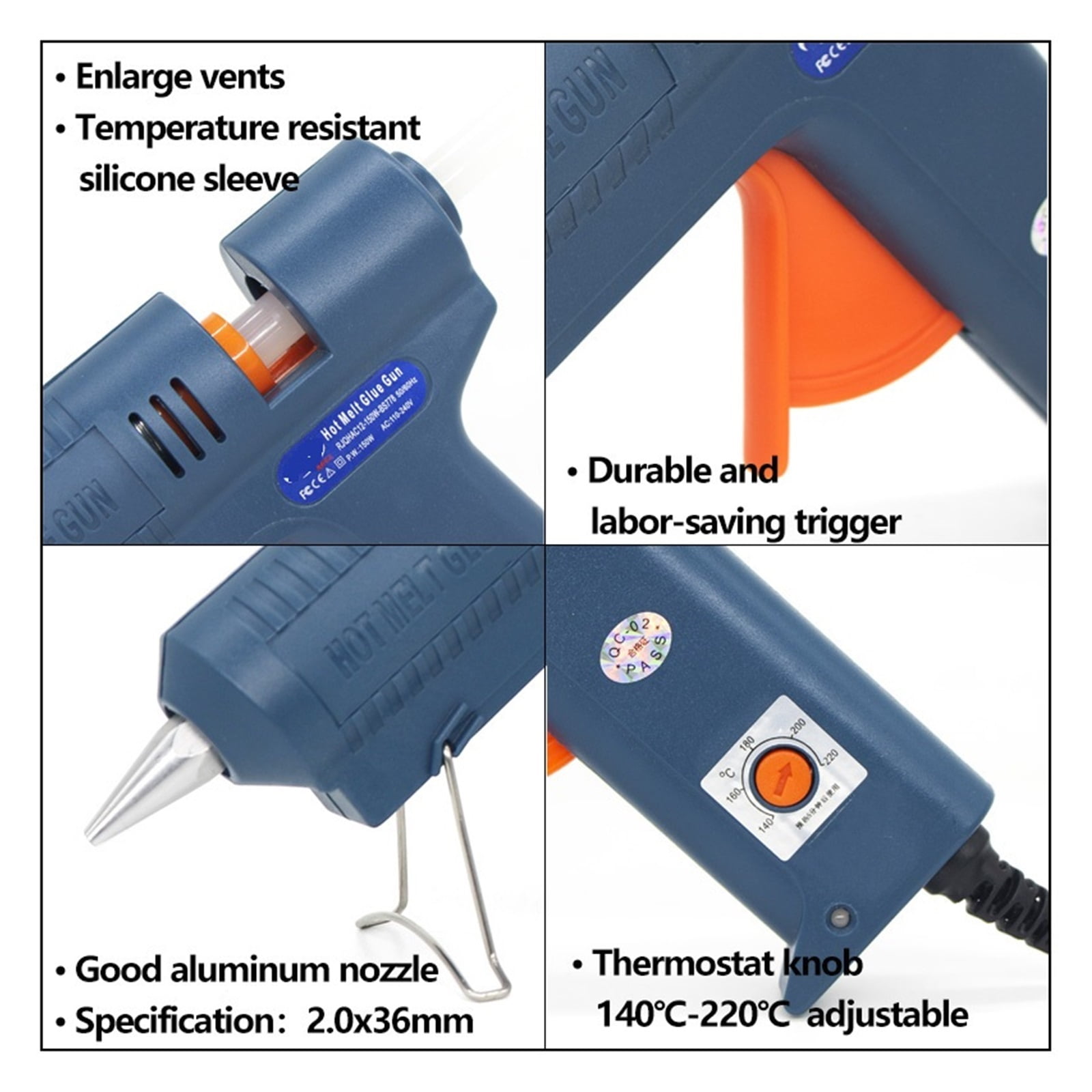 100W Long Copper Nozzle Hot Melt Glue Gun Adjustable Temperature for 11mm Glue Sticks Professional Indusrial Adhesive Glue Gun ,Effortless Crafting