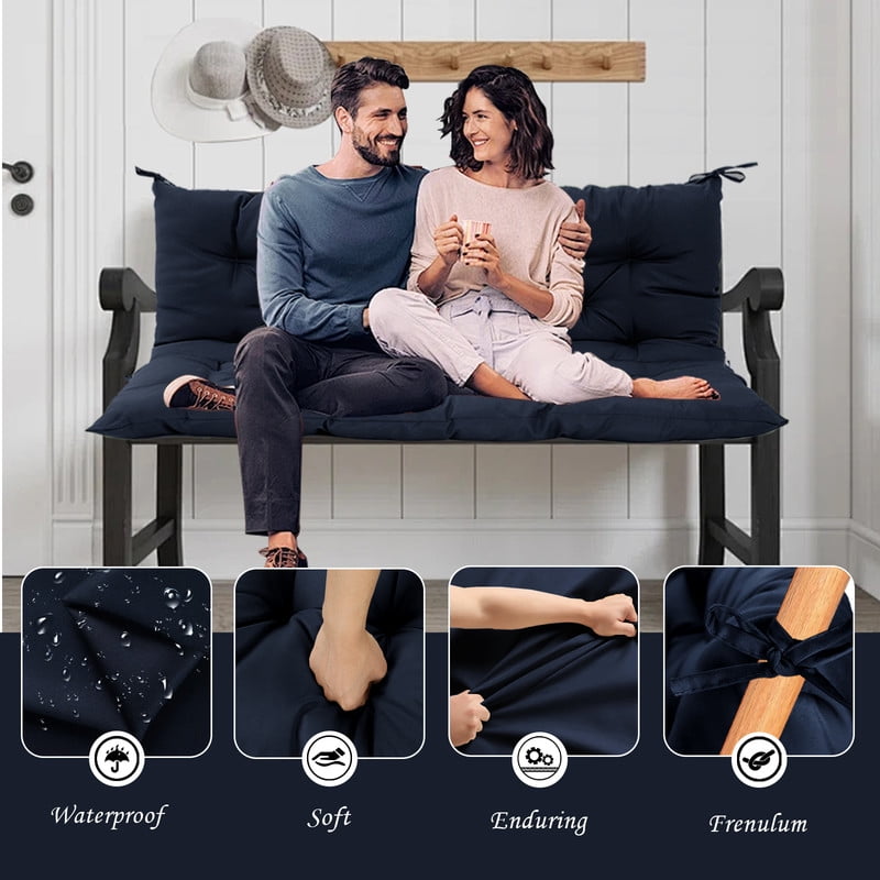 Outdoor Cushions for Patio Furniture, 4" Thick Waterproof Porch Swing Cushions Replacement with Backrest, 2-3 Seater Bench Cushion（Navy blue,40*40in）