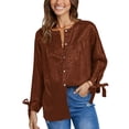 thumbnail image 1 of Blusa Manga Larga Correa Puño Cuello Redondo Sedoso Botón Abajo Casual Moda Cardigan Tops para Mujer Marrón L, 1 of 8