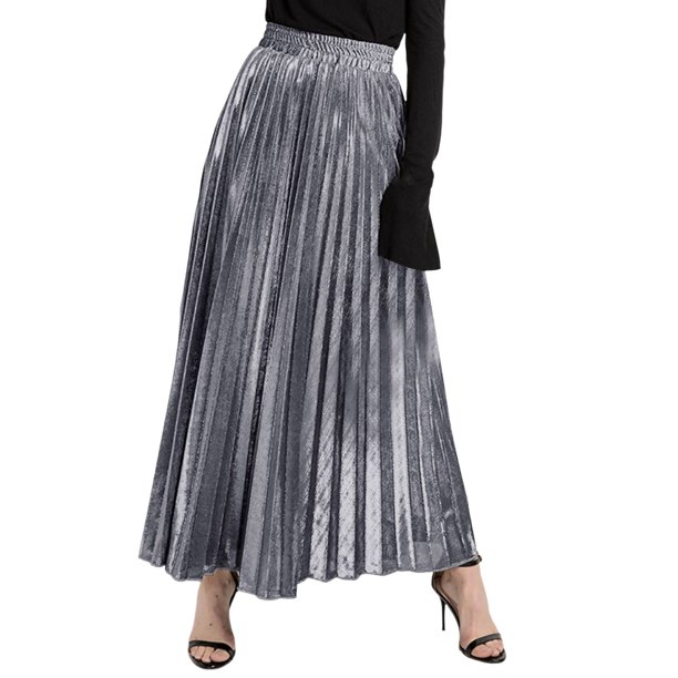 Gibobby faldas de lentejuelas para mujer falda larga europea y americana de tamaño cintura alta swing falda de playa dorada femenina(Plateado, XXL)