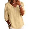 thumbnail image 2 of Homenesgenics Going Out Tops for Women Plus Size Collared Shirt Casual Short-Sleeve Half-Button Summer Yellow L, 2 of 9