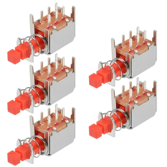 Push Button Switch DPDT 6 Pin 1 Position Self-Locking Red 5Pcs