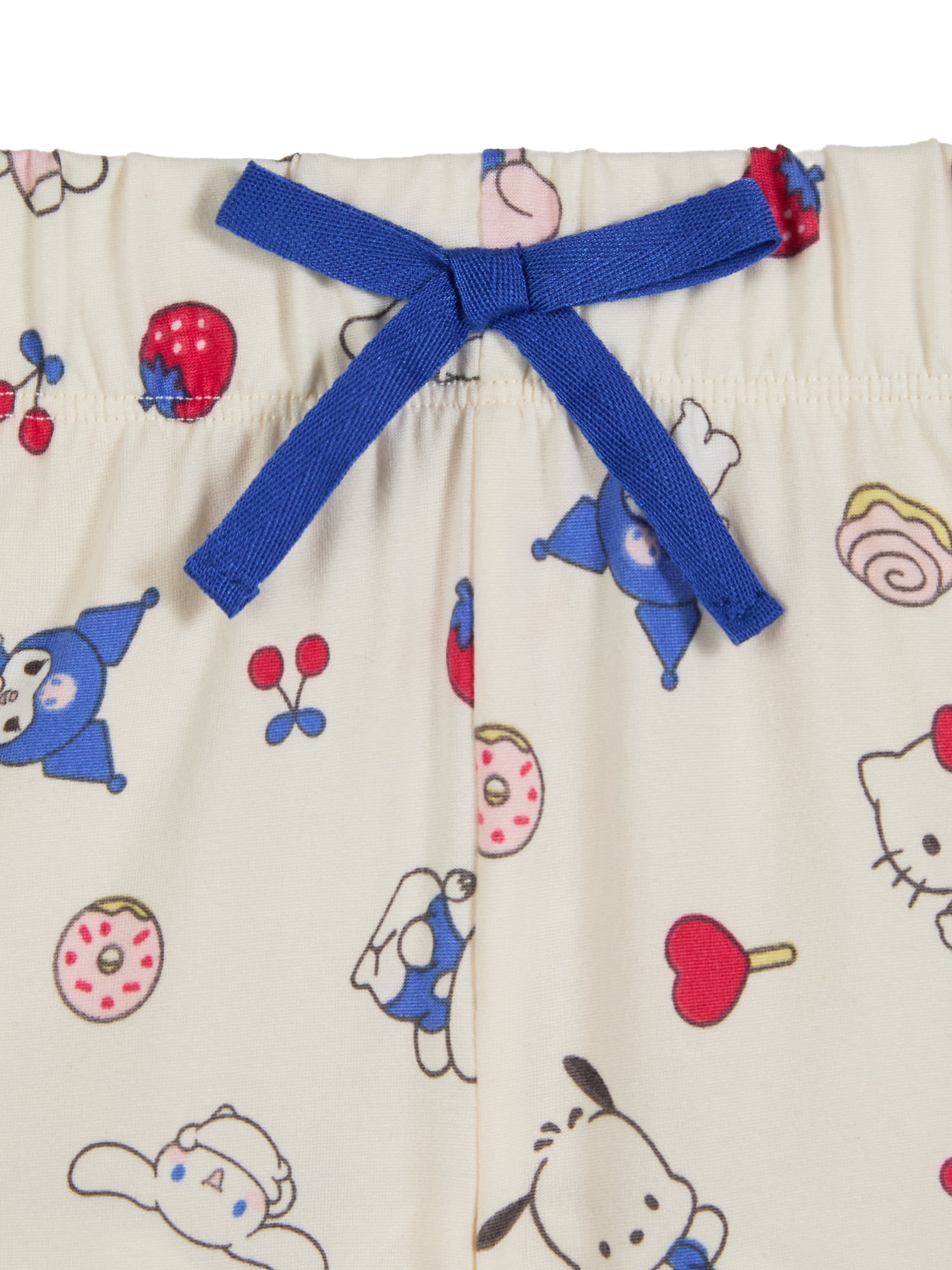 Hello Kitty x Wonder Nation Girls Short Sleeve Notch Collar Top and Short Pajama Set, 2-Piece, Sizes 4-18