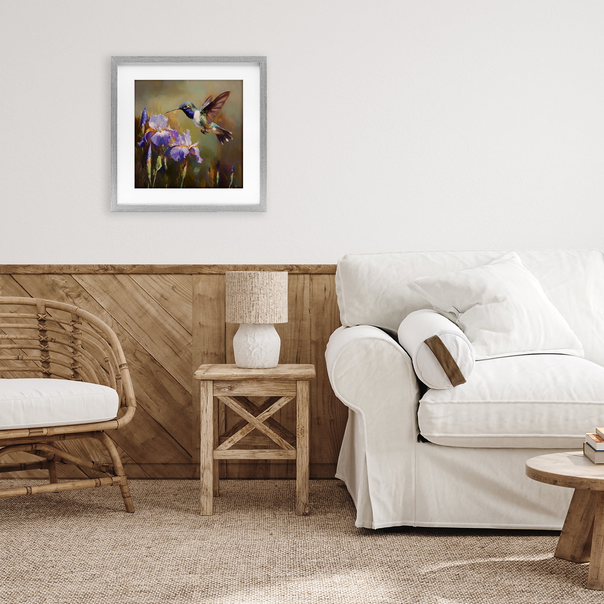 Stupell Industries Hummingbird & Purple Irises Gray Framed Print Under Glass, design by Tina LeCour