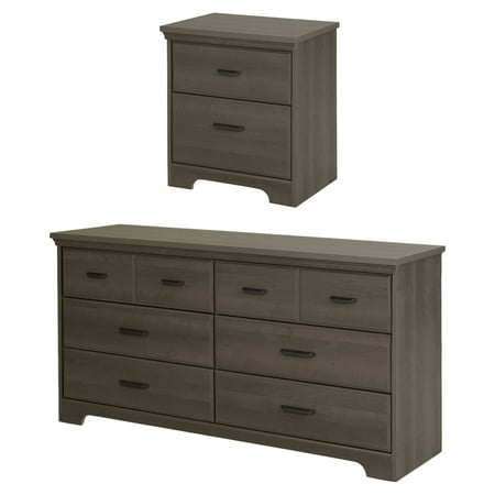 South Shore Versa 6-Drawer Double Dresser and 2-Drawer Nightstand, Gray