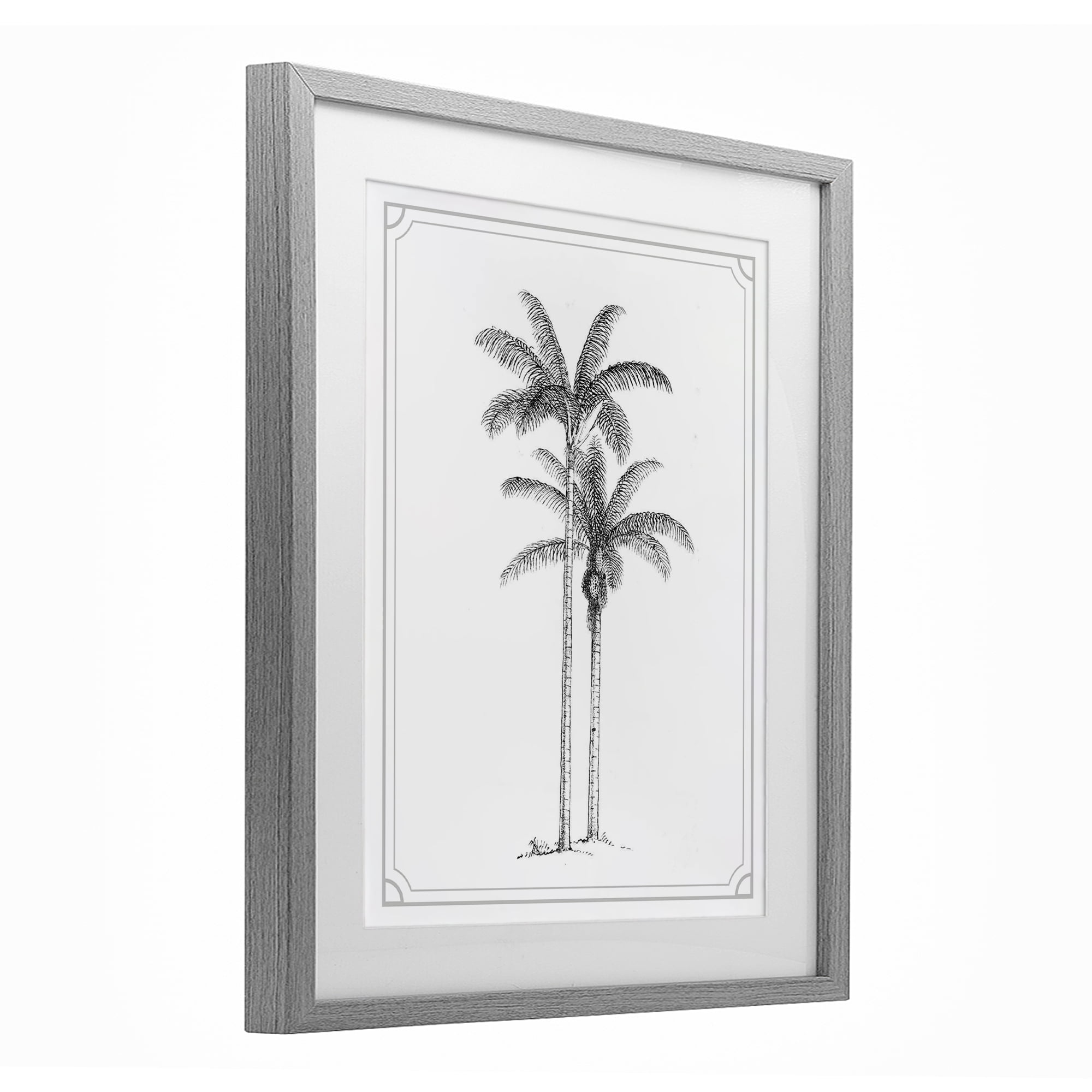 Vintage Simple Palm Tree Gray Framed Print Under Glass, design by Lettered and Lined
