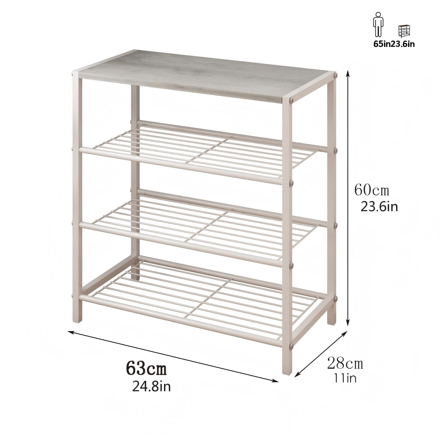 LENLN Metal Shoe rack with wood top, practical storage rack, multifunctional storage rack, Shoe Rack Organizer with Storage Shelves and Spacious Top，suitable for entrance hall, living room, bedroom,
