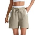 thumbnail image 3 of Pxkloy Womens High Waisted Running Shorts Color Block Athletic Workout Shorts Pocket Sporty Short Gym Elastic Fitness Shorts Clearance Khaki,S, 3 of 4