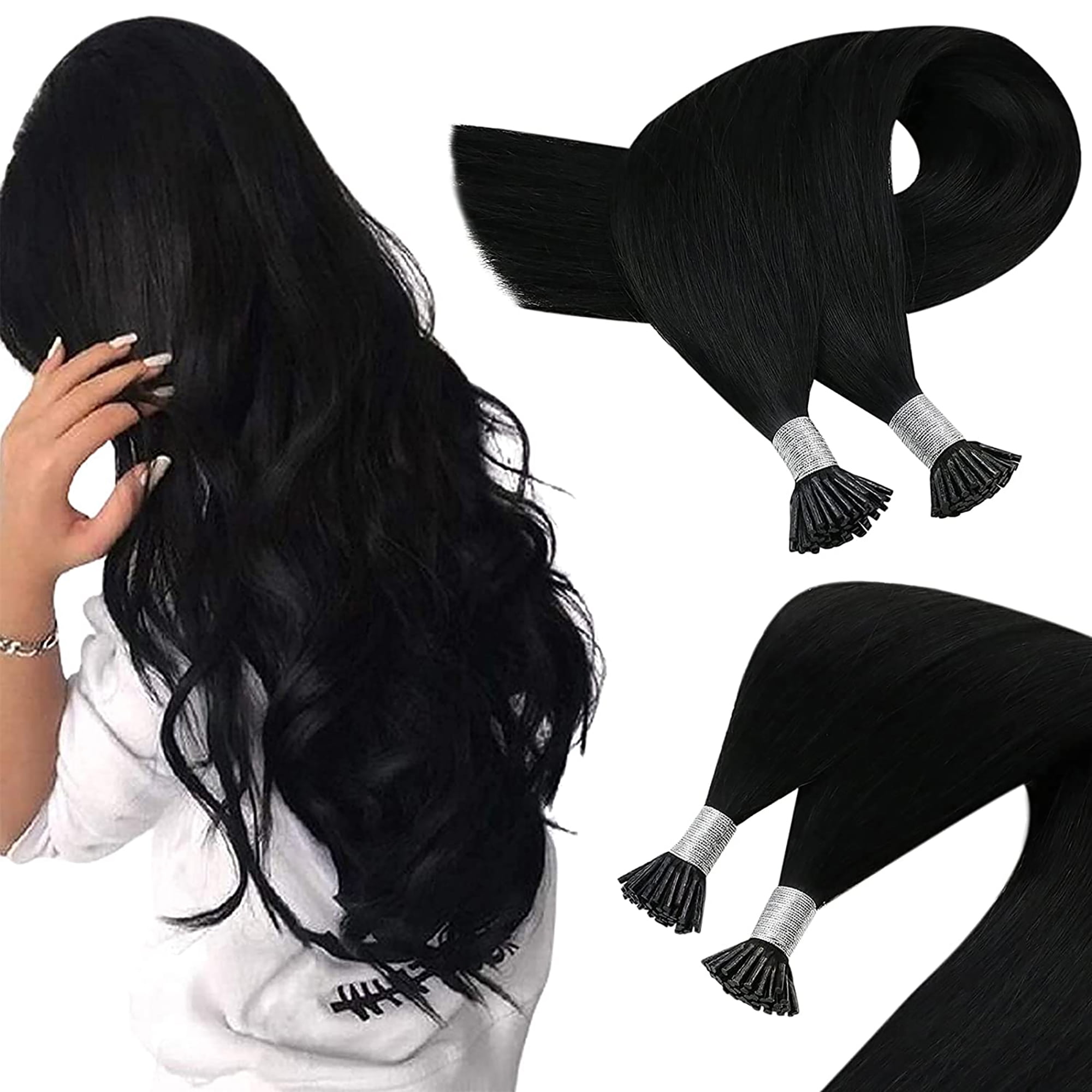 Sunny I Tip Hair Extensions Remy Human Hair 14 inch Jet Black Pre Bonde