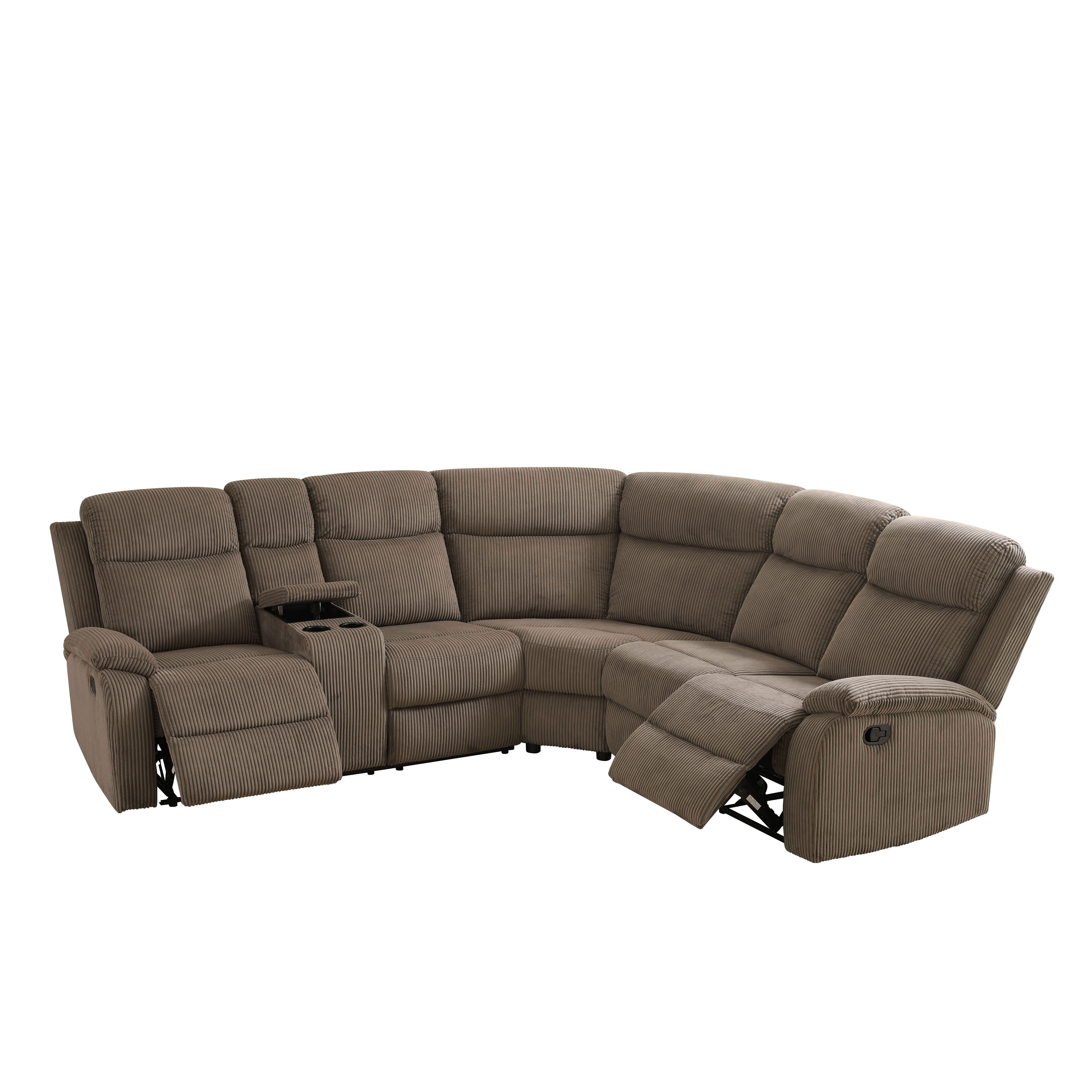 MAYEERTY Oversized Recliner Sectional Sofa, L-Shape Corner Couch with Cup Holders & Storage for Living Room, Home Theater, Brown
