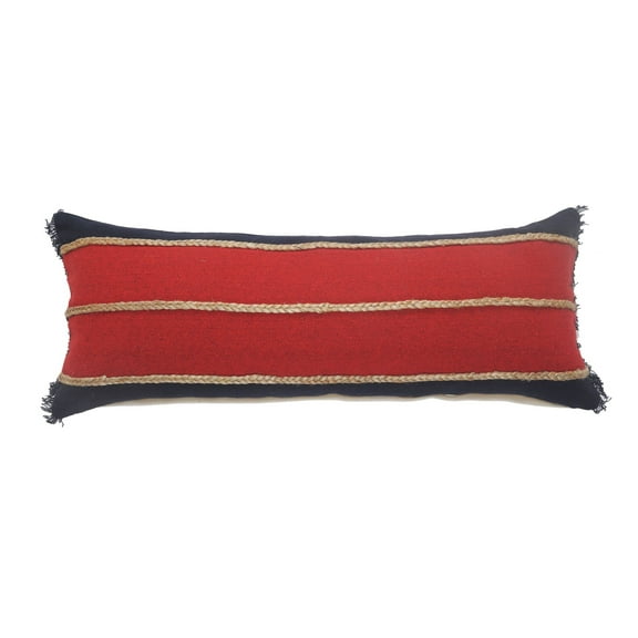 Laddha Home Designs 36" Red and Navy Striped Rectangular Lumbar Pillow