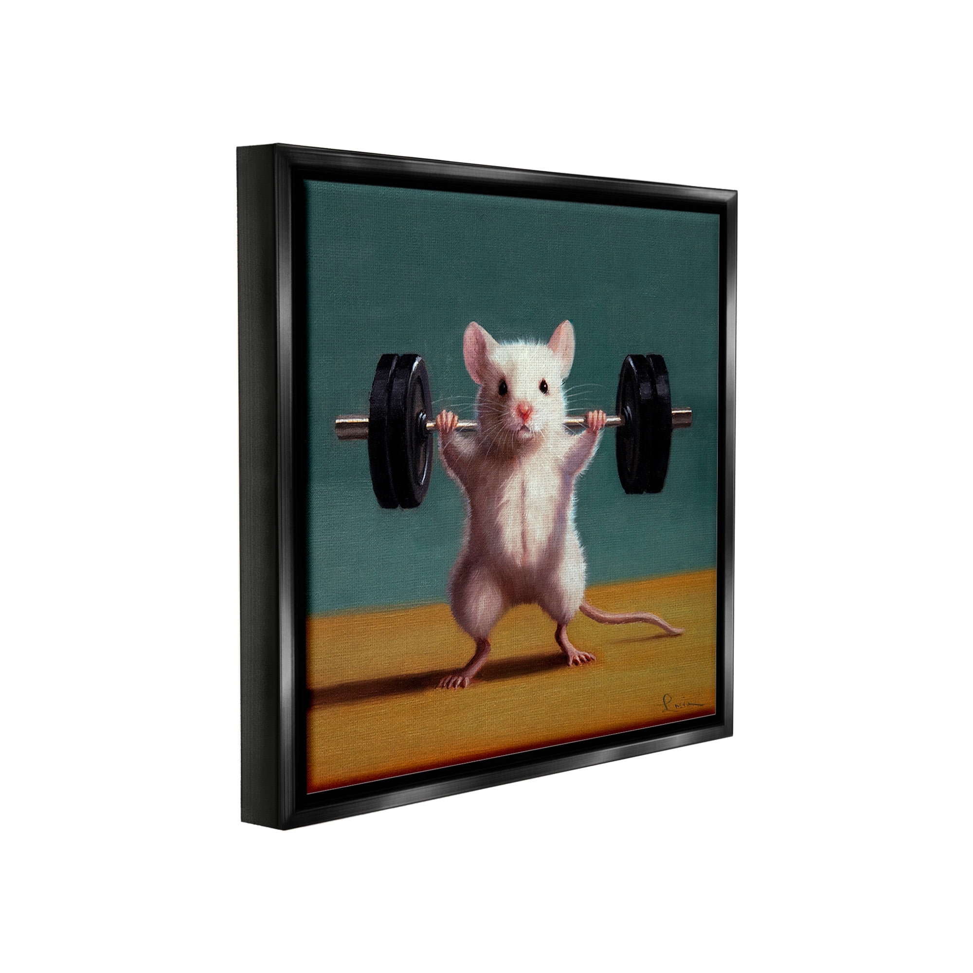Stupell Industries Weight Lifting Mouse Animals & Insects Painting Black Floater Framed Canvas Art Print Wall Art, 25 x 25