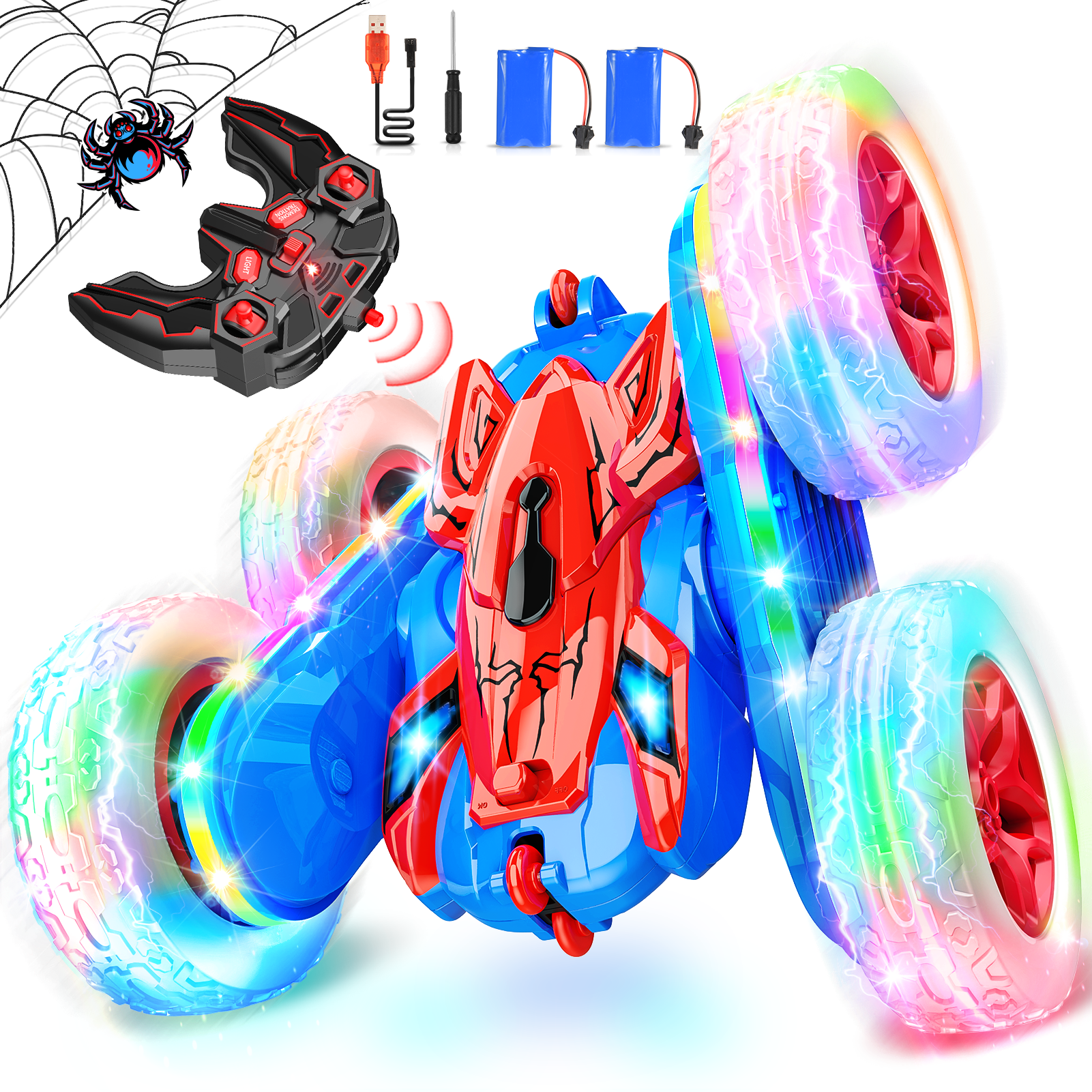 RC Cars for Kids, 3 4 5 6 7 8 9 10 Year Old Boys Gifts, Rechargeable Remote Control Cars Toys for Boys, Stunt Cars with LED Lights 360° Rotating