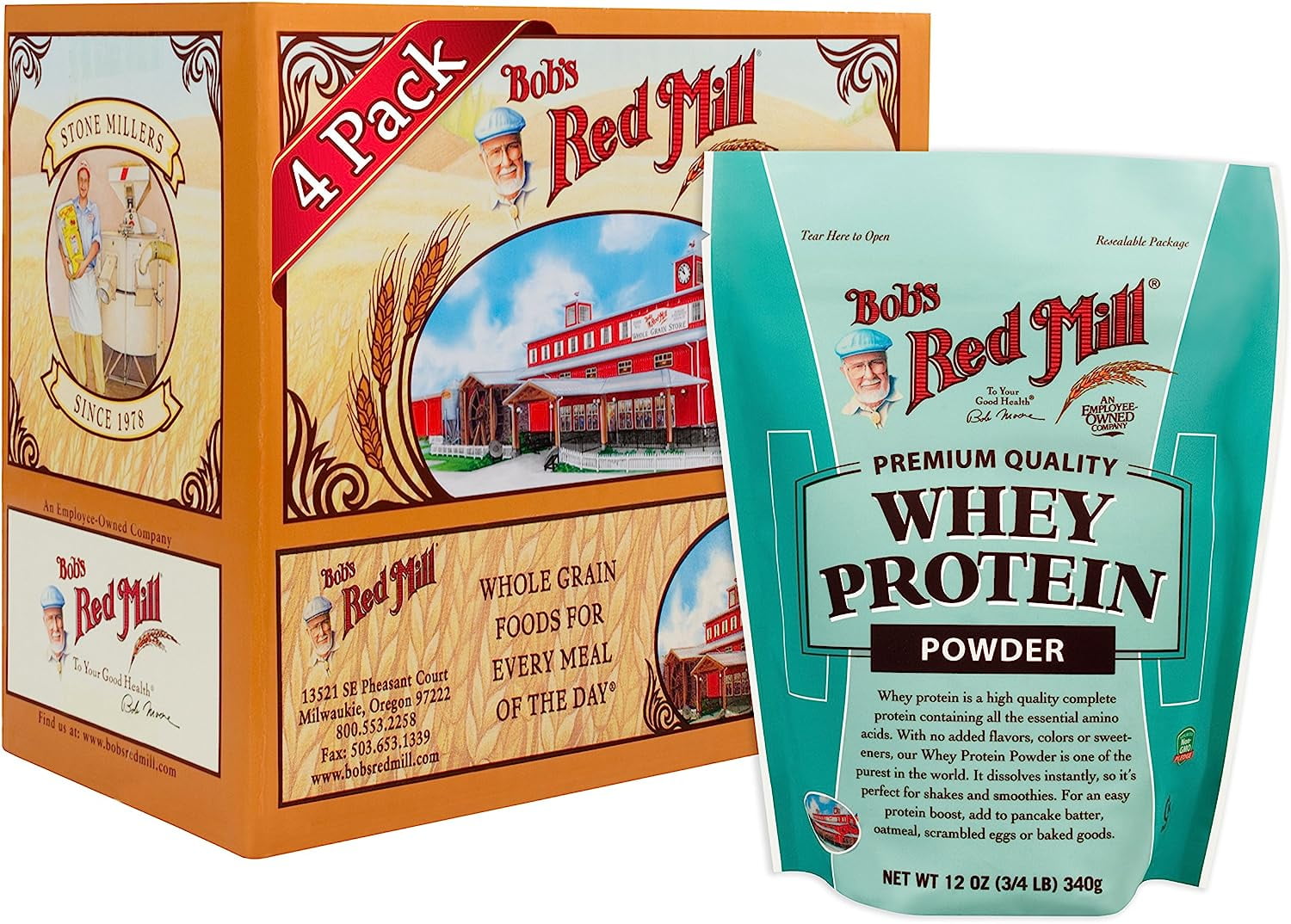 Bob's Red Mill Resealable Whey Protein Powder, 12 Oz (4 Pack)