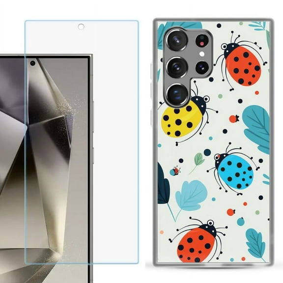 OneToughShield ® Compatible with Samsung Galaxy S24 Ultra, Shockproof Phone Case, with Tempered Glass Screen Protector - Ladybug Mix