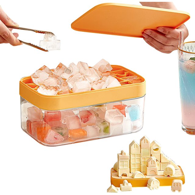 Bandeja para hielo con tapa de silicona con caja de hielo y cuchara, bloque de construcción, camión de helados, cerradura, sin BPA, para whisky, cerveza, cola, café, dulces, licor de naranja oso de fresa Electrónica
