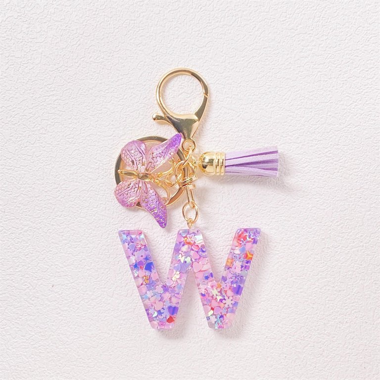 Personalized Initial Keychain With Butterfly & Tassel – Cute Purple Bag Charm Gift For Women, Girls, Friends, Sisters