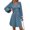 Blue, variant on WTOBBY Women's Fashionable Solid Color V-Neck Long Sleeve Pleated Versatile Dress Lantern Sleeve Detail for Unique Style Flowy Pleats for Movement Wardrobe Essential,Army Green L