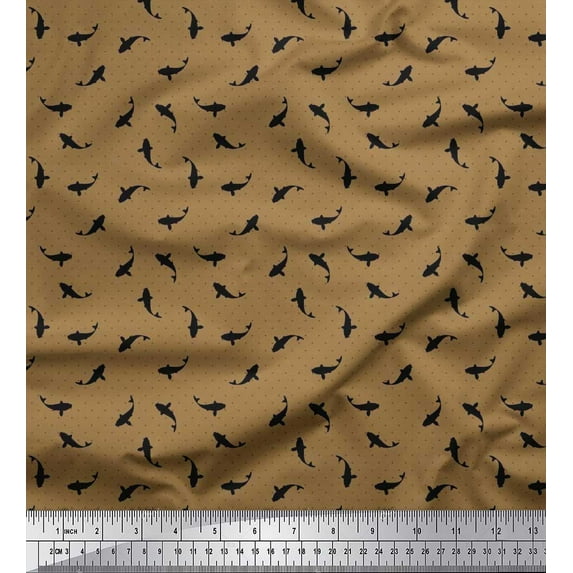 Soimoi Cotton Duck Fabric Dot & Catfish Shirting Printed Fabric 1 Yard 56 Inch Wide