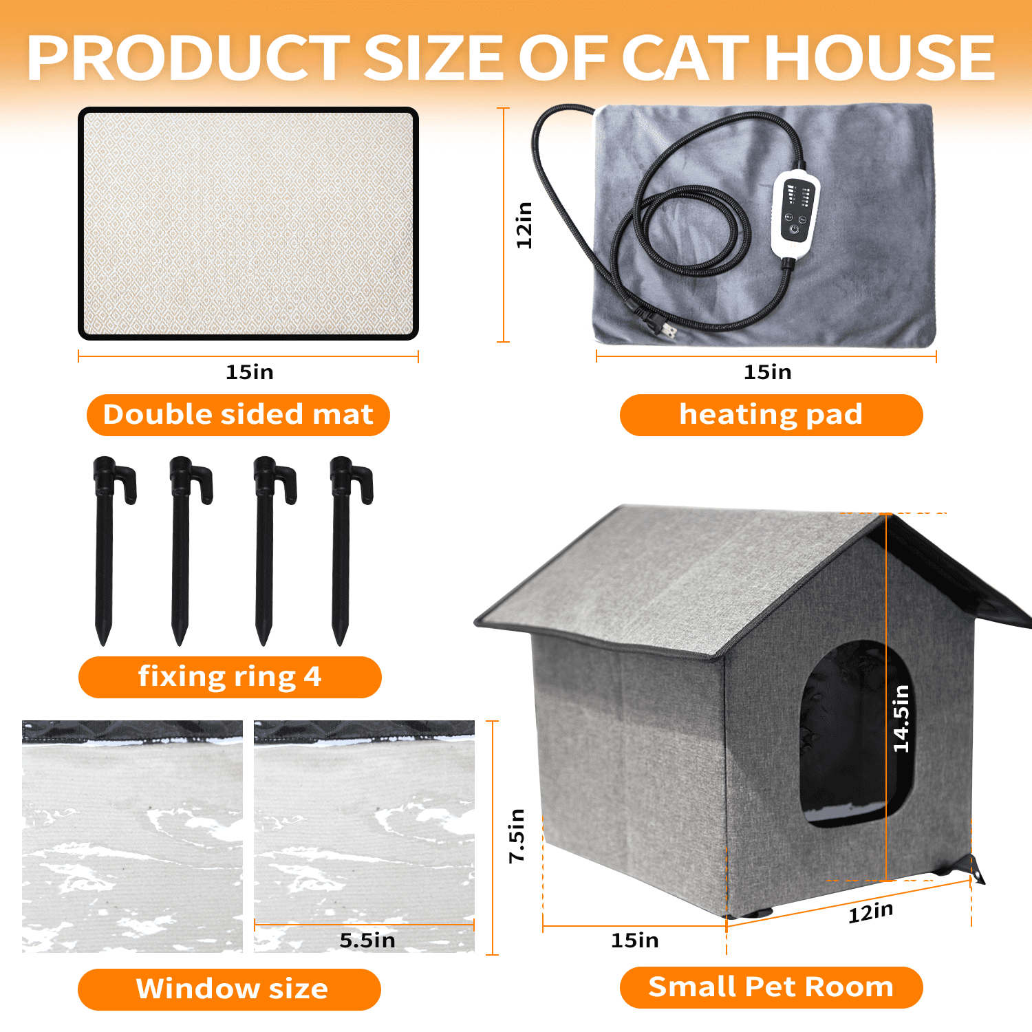 Outdoor Heated Cat House,Warming Cold Weather House with Heated Pad for Winter