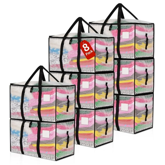 TIJITY 8 Pack Moving Bags Heavy Duty Extra Large, Waterproof Storage Totes, Alternative for Moving Boxes & Moving Supplies, Clear Moving Totes with Zipper, Reinforced Handles & Tag Pocket