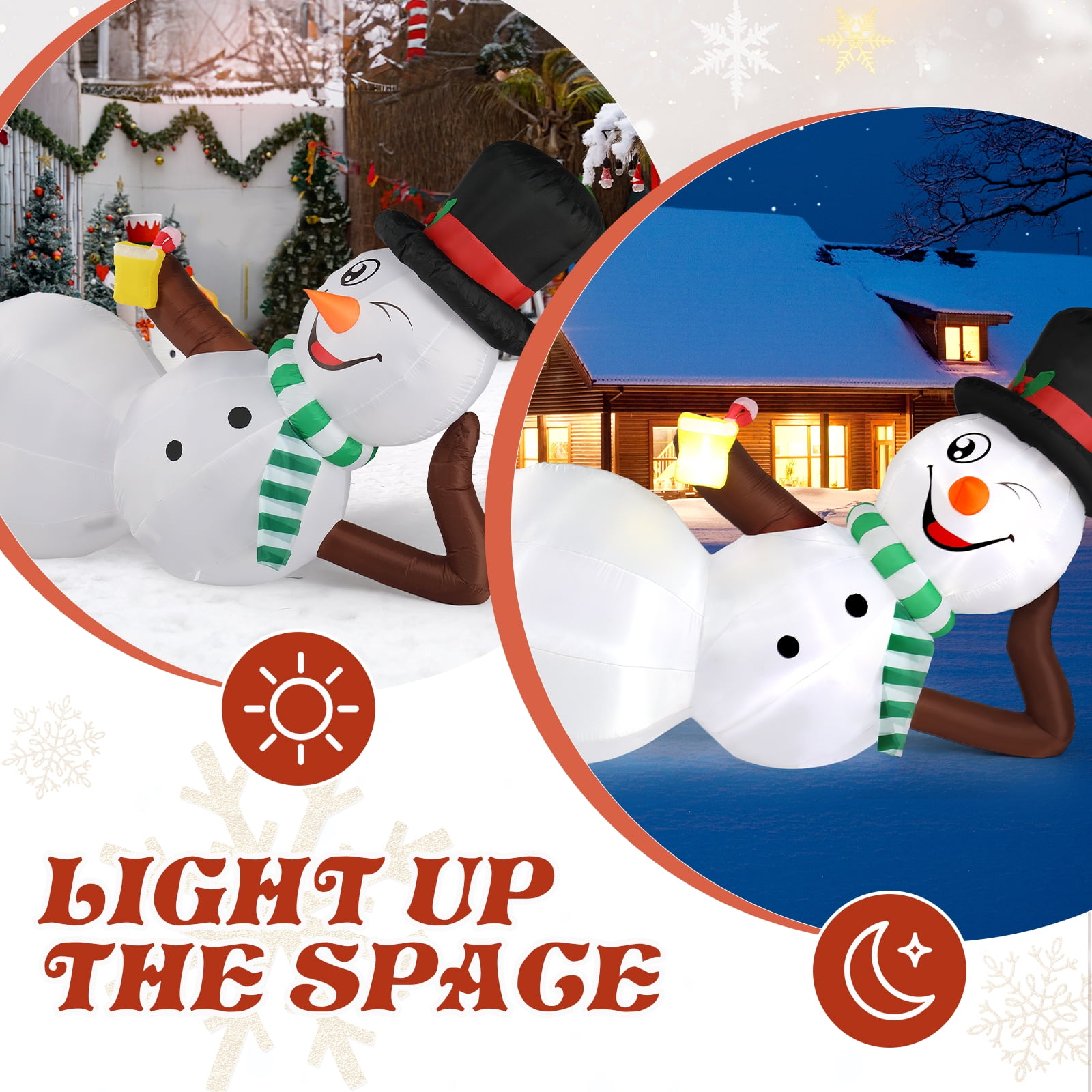 9.8 FT Lighted Christmas Inflatable Decoration, Large Inflatable Lying Snowman, Funny Blow Up Yard Decorations with Built-in LED Lights for Holiday Party Front Yard Lawn Garden Decor