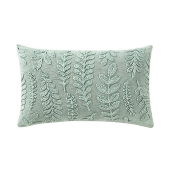 Better Homes & Gardens, Sage Embroidered Botanical Decorative Pillow, Oblong, 14" x 24", Sage, 1 Pack