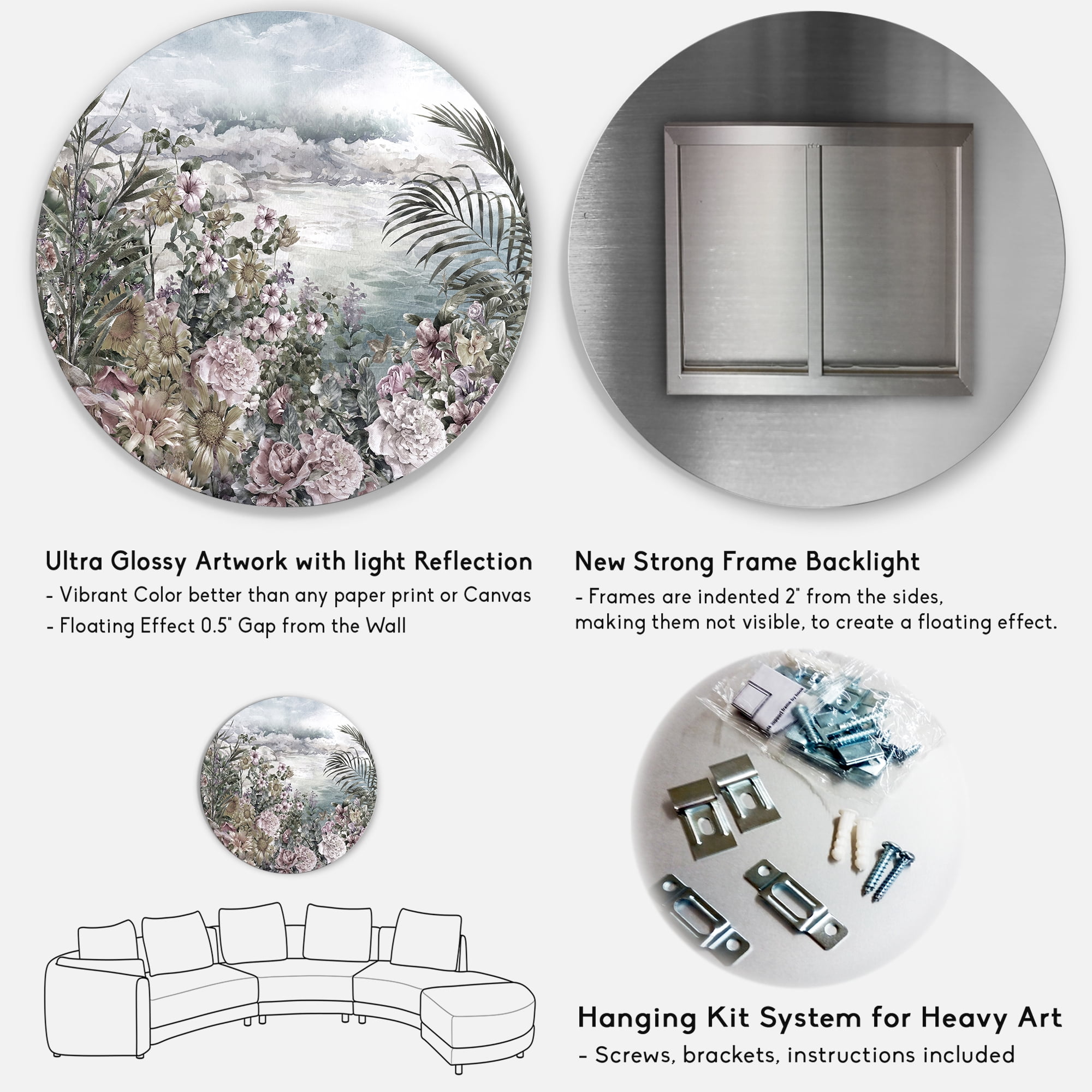 Designart 'Abstract Retro Flowers By The Sea Side' Vintage Circle Metal Wall Art 29x29 - Disc of 29