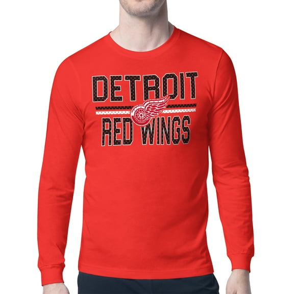 Men's Starter Red Detroit Red Wings Mesh Look Team Name Long Sleeve T-Shirt