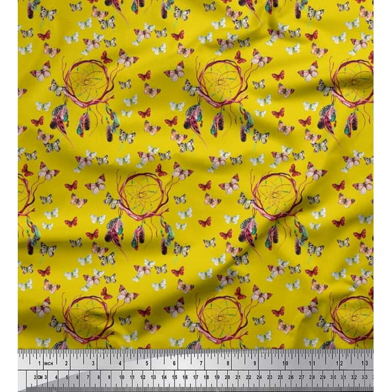 Soimoi Cotton Jersey Fabric Dream Catcher & Butterfly Printed Craft Fabric by the Yard 58 Inch Wide