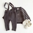 thumbnail image 4 of Autumn Spring Newborn Baby Boys Girls Clothing Suit Long Sleeved Striped Sweater+Strap Pants Infant Baby Knitting Clothes Set, 4 of 6