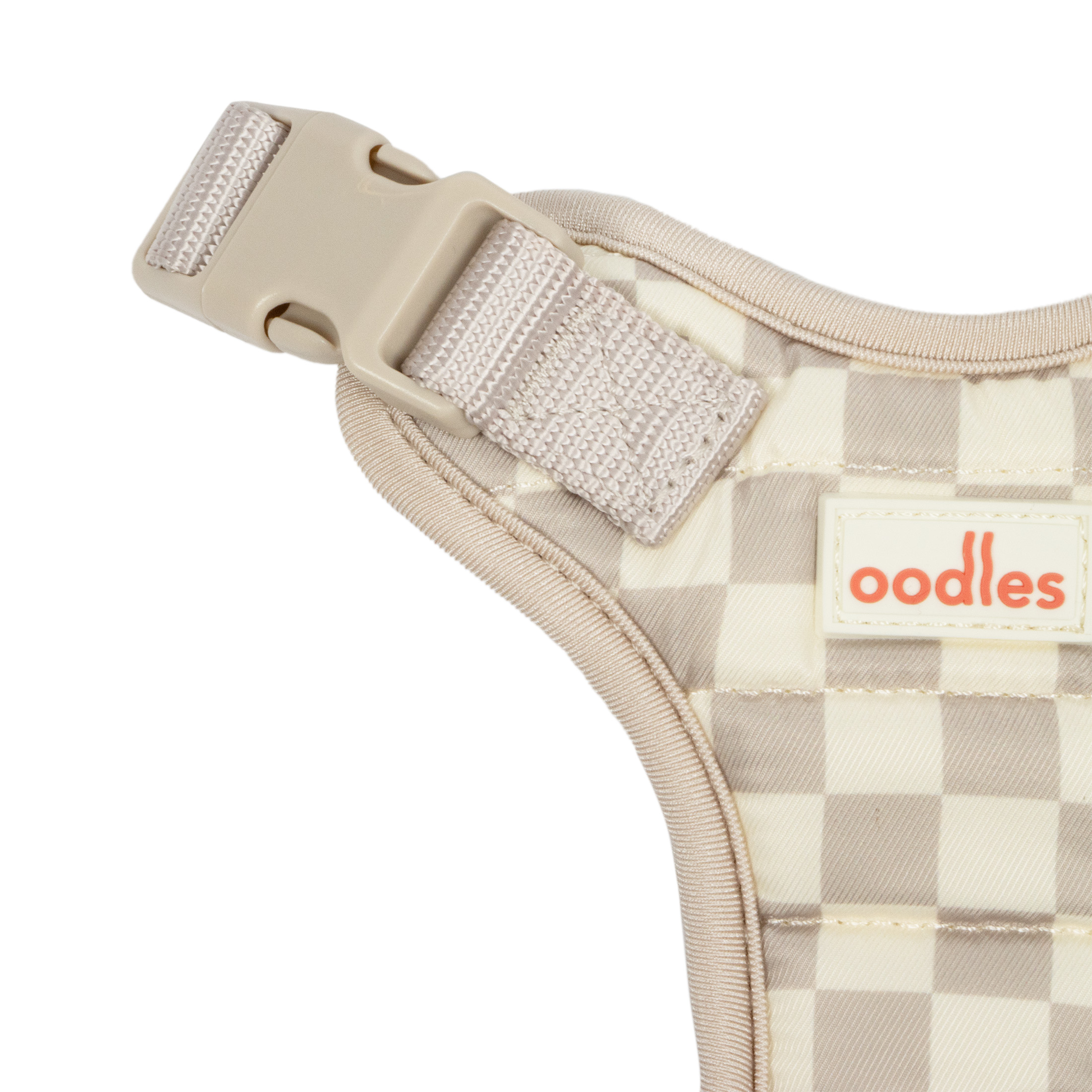 Oodles Tan Checkered Quilted Dog Walking Harness, Small
