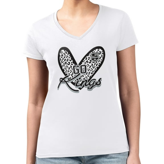Women's G-III 4Her by Carl Banks White Los Angeles Kings Super-Slim Fit Lightweight Animal Print Heart V-Neck T-Shirt
