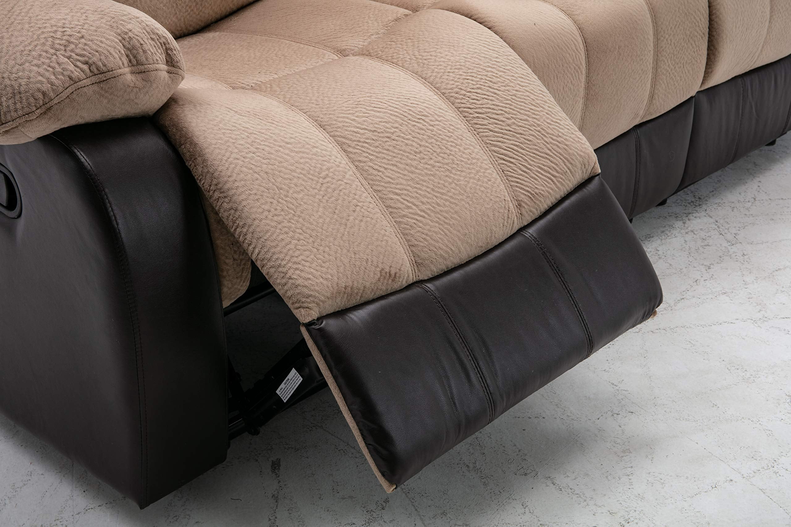 Nathaniel Home Champion Manual Double Reclining Sofa, PU Leather Upholstered 3-Seat Couch, Tufted Recliner, Plush Scoop Seating, for Living Room Home Theater, Beige Adult