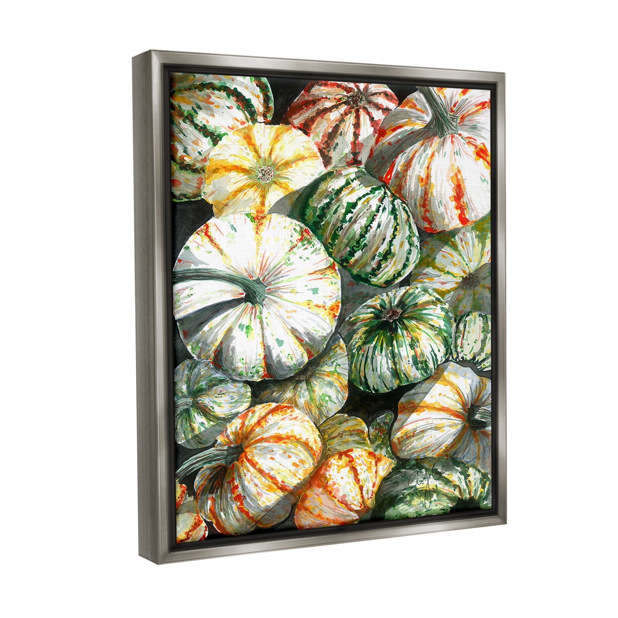 Stupell Industries Mixed Gourd Pattern Botanical & Floral Painting Gray Floater Framed Canvas Art Print Wall Art, 17 x 21