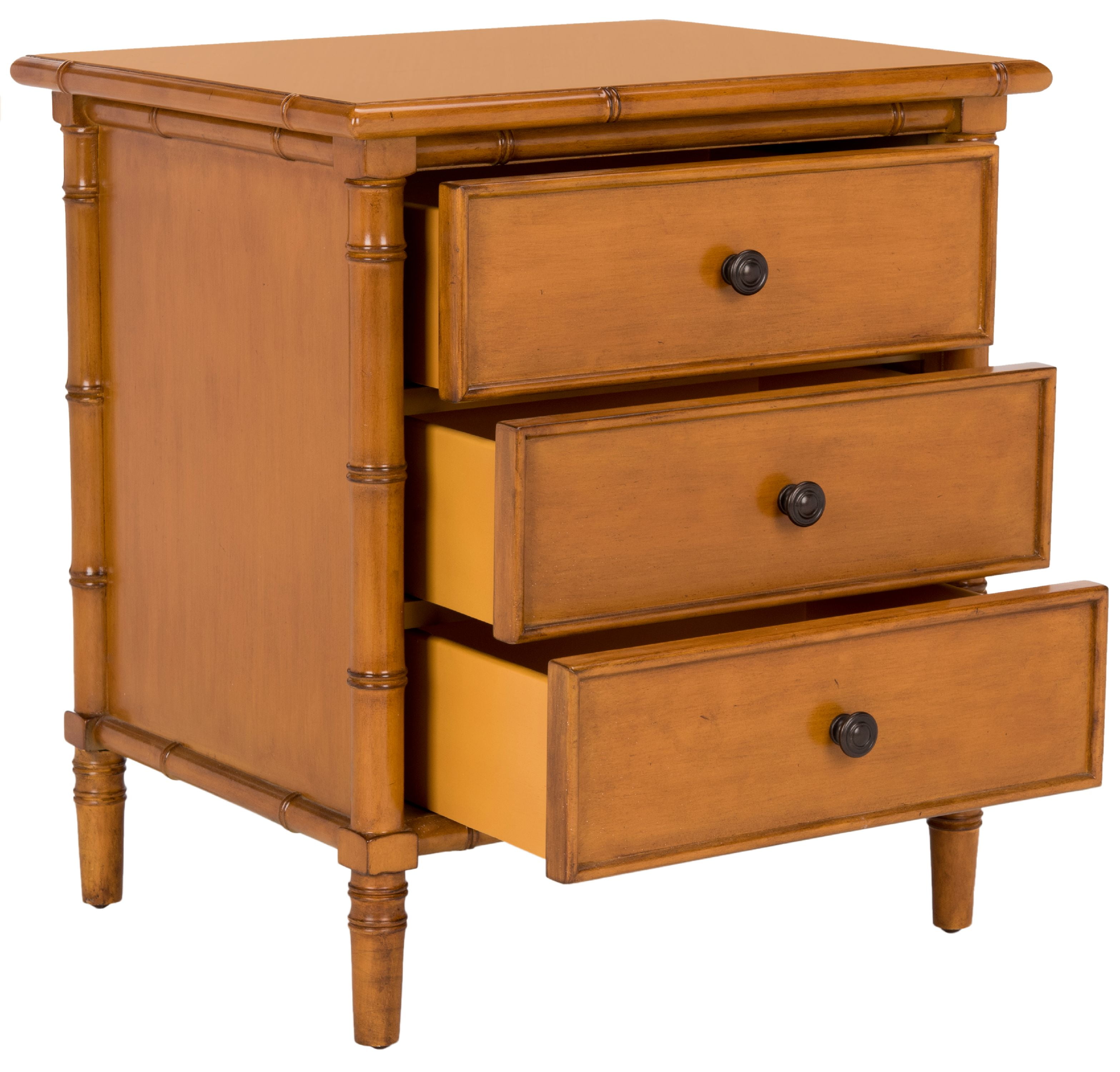 Safavieh Mina 25 in. 3 Drawer Modern Coastal Bamboo Nightstand