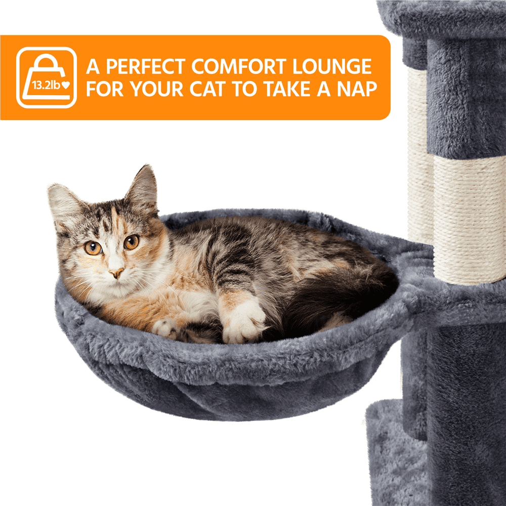 Alden Design 82.5″ H Multi Level Large Cat Tree with 2 Cozy Condos for Indoor Small/Medium Cats, Dark Gray