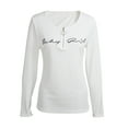 thumbnail image 5 of Women Long Sleeve Casual Shirts V Neck Letter Print Zipper Blouse Tops, 5 of 7