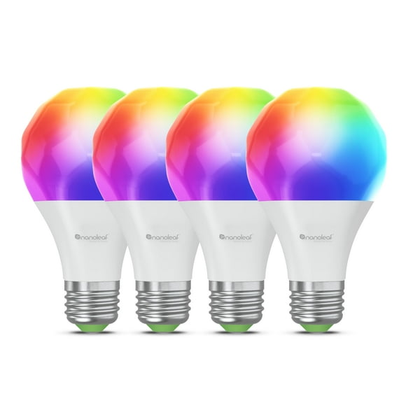Nanoleaf Essentials Smart LED Color-Changing Wi-Fi A19 Light Bulb (60W) - RGB & Warm to Cool Whites, App & Voice Control (Works with Apple Home, Google Home) - 4PK